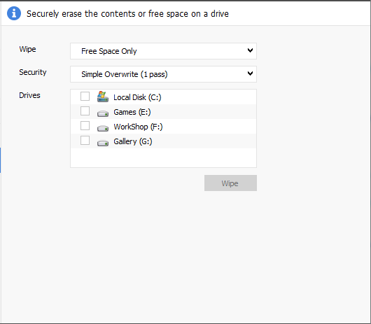 CCleaner Drive Wiper Tool