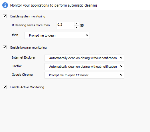 CCleaner Monitoring Settings