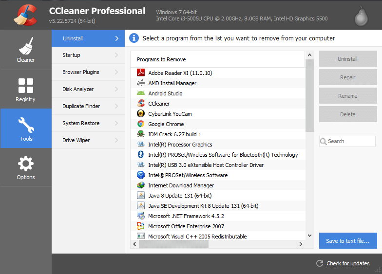 CCleaner Multiple Tools