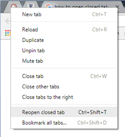 Open the closed tab by pressing key combination