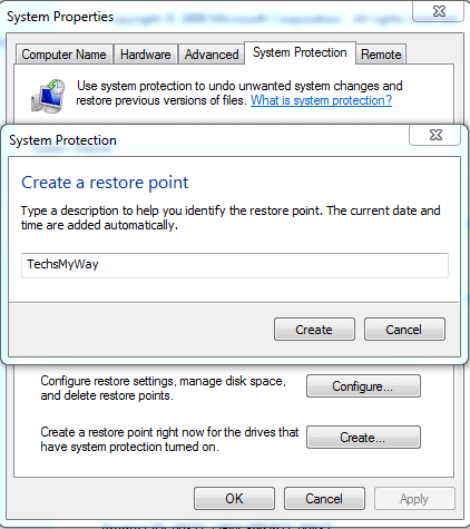 Windows 7 System Restore Point