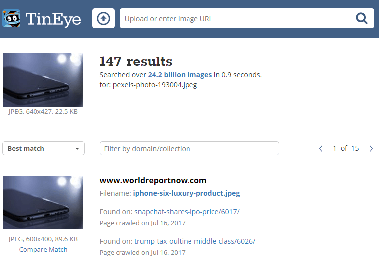 TinEye Reverse Image Search Results