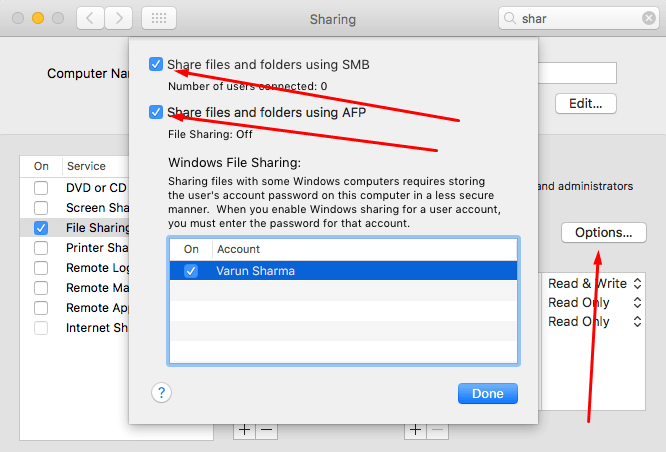 Turn On Windows file Sharing on Mac