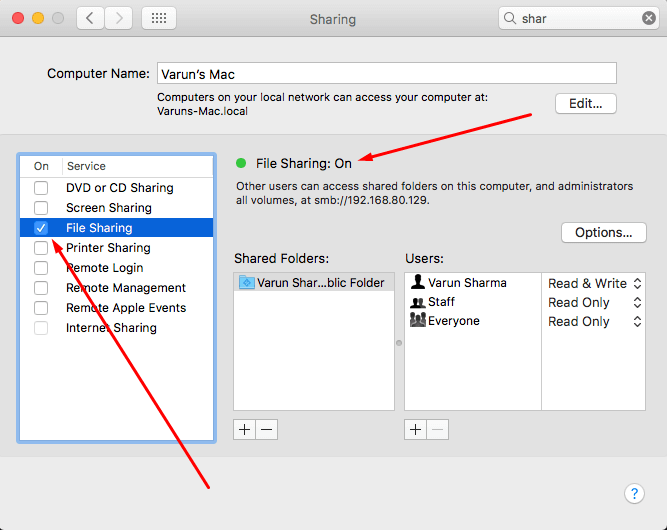 Turn on file sharing on Mac