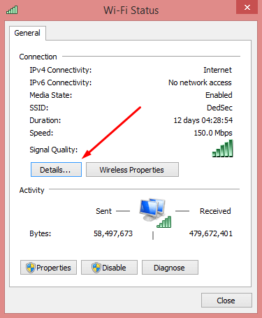 Open Details of Network Connection