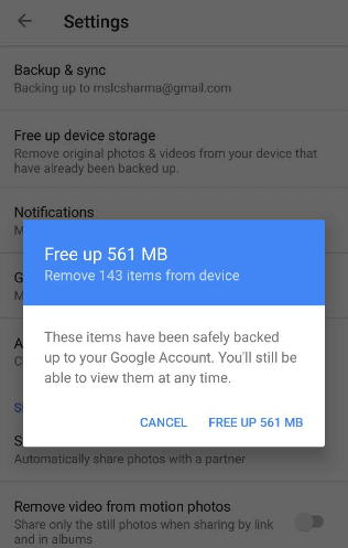 Free up Storage Space on any Android Device using Google Photos - Total items to remove