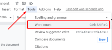 word counting in google docs