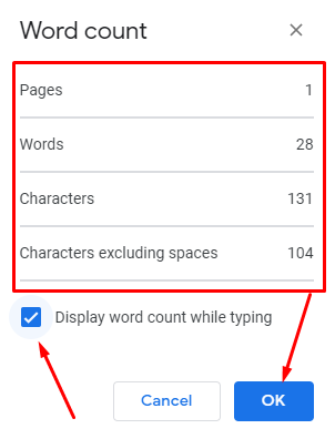 Count Words on Google Docs - see word count