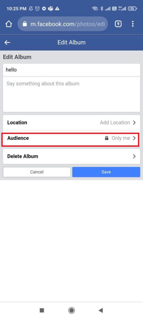 Audience selector option under photo Facebook 