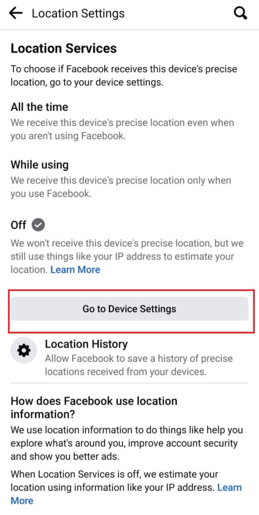 Go to Device Settings option
