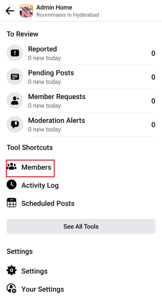 Members option Facebook group