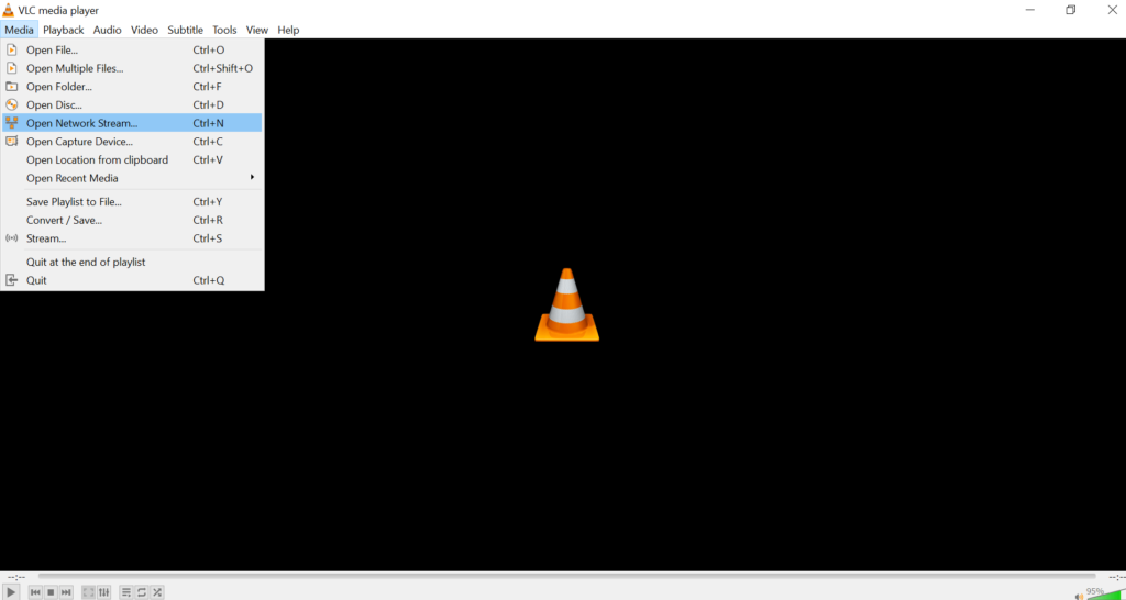 Open Network option in VLC Media Player