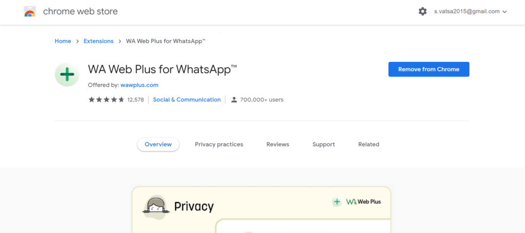 WA Web Plus for WhatsApp extension to hide your online status