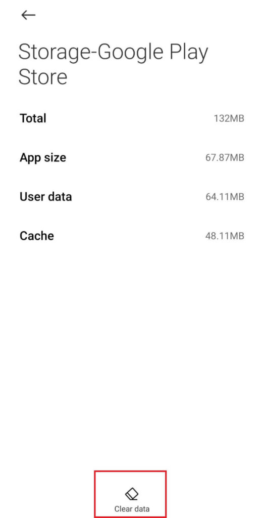 Clear data option under Storage Play Store