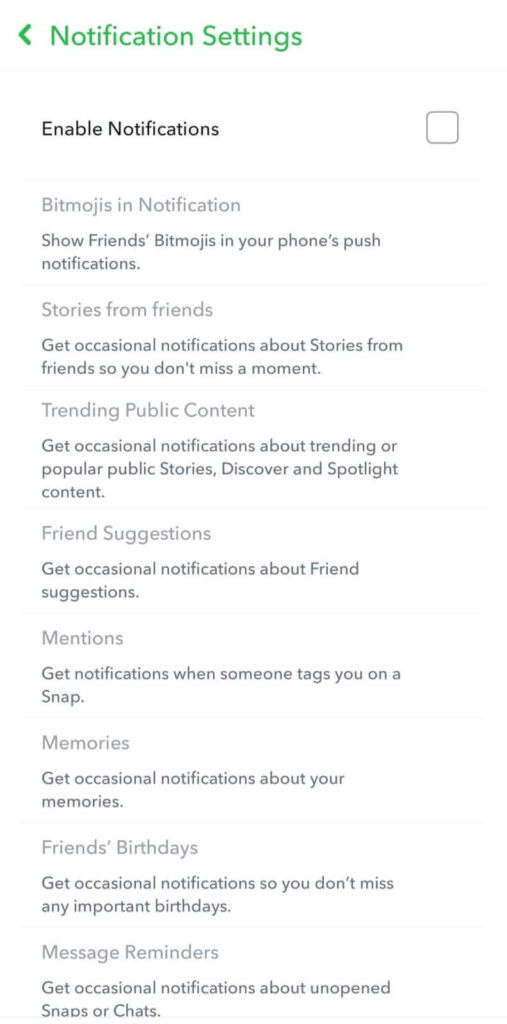 Turn off notifications on Snapchat 