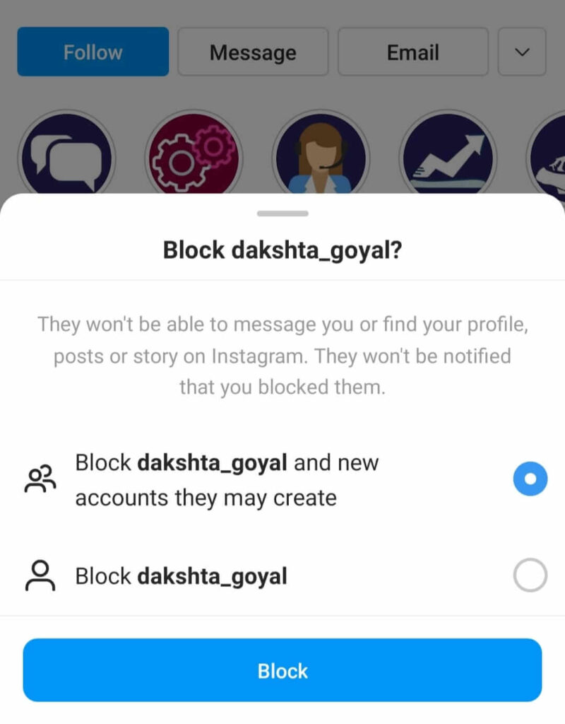 Block account on Instagram