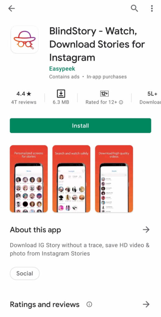 BlindStory app on Play Store