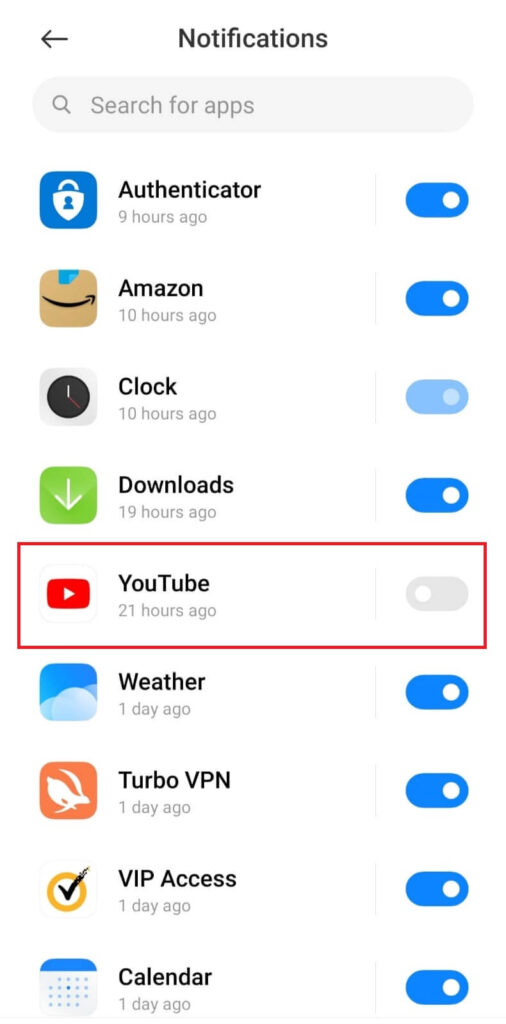 turn off youtube notifications through android settings