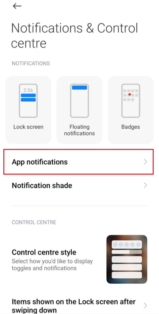 App option in android settings