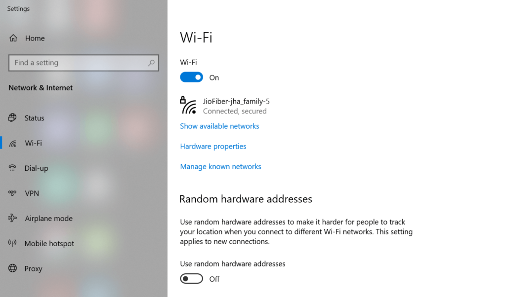 turn off WiFi in Windows 10 from WiFi settings