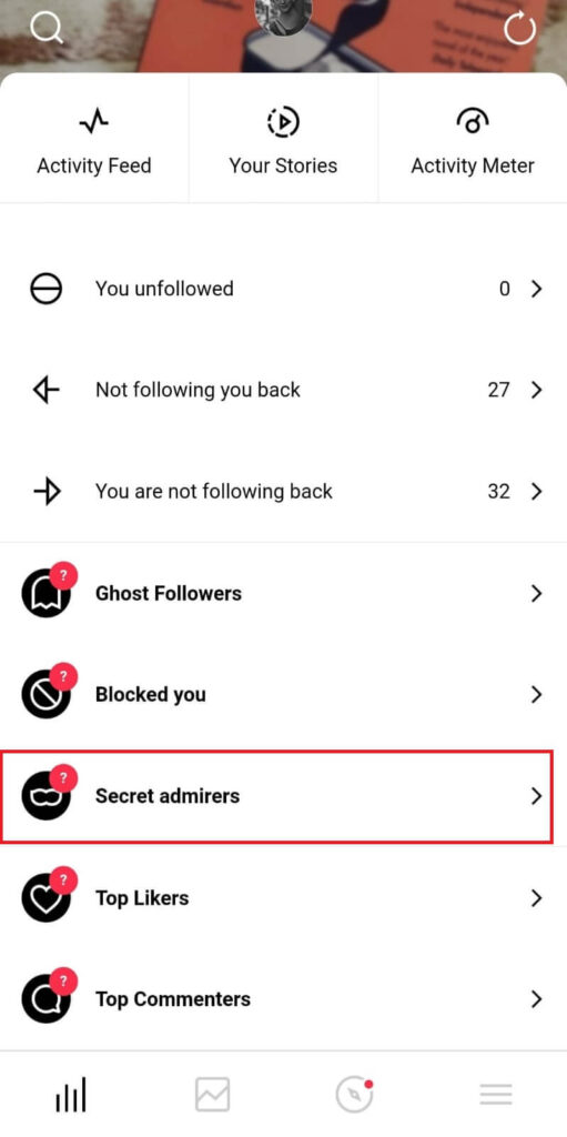 Secret Admirers feature on Followmeter app