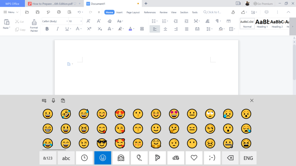 touch keyboard in windows 10 with emojis