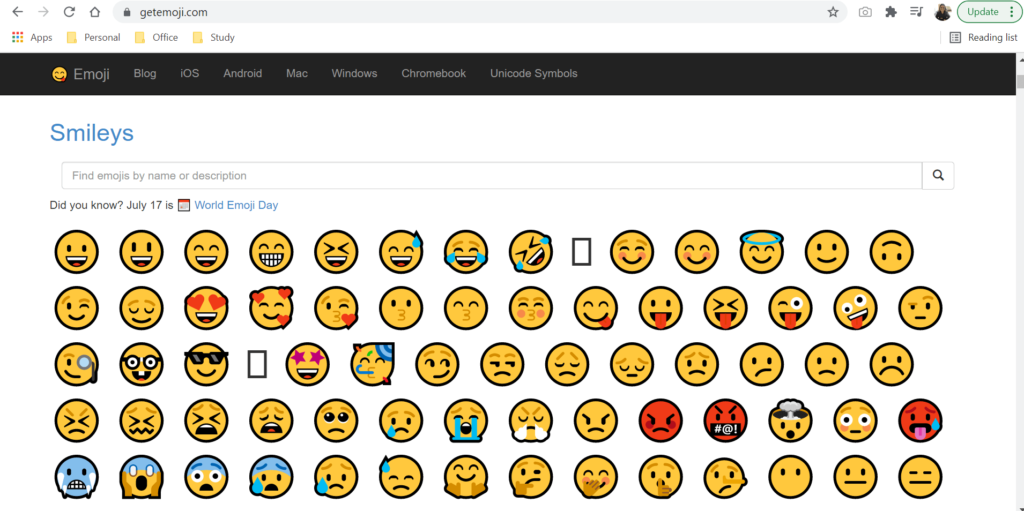 emojis on getemoji.com
