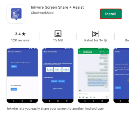 inkwire app to mirror android screen
