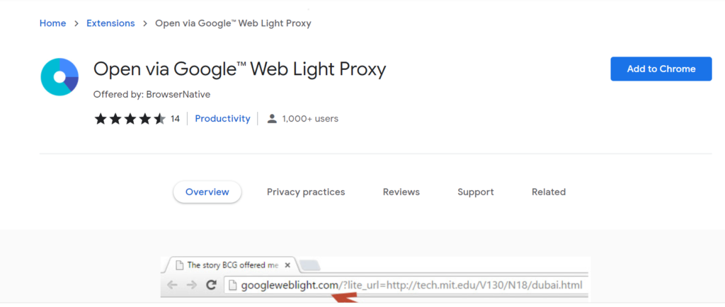 Google chrome extension for googleweblight