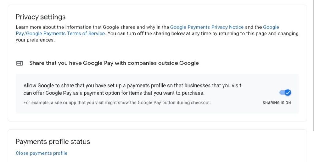 close payment profile google pay