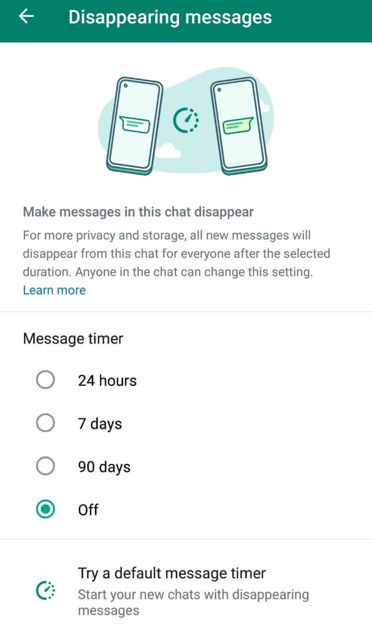 Choose Dissapearing Message Duration