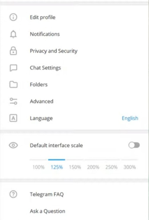 telegram settings page