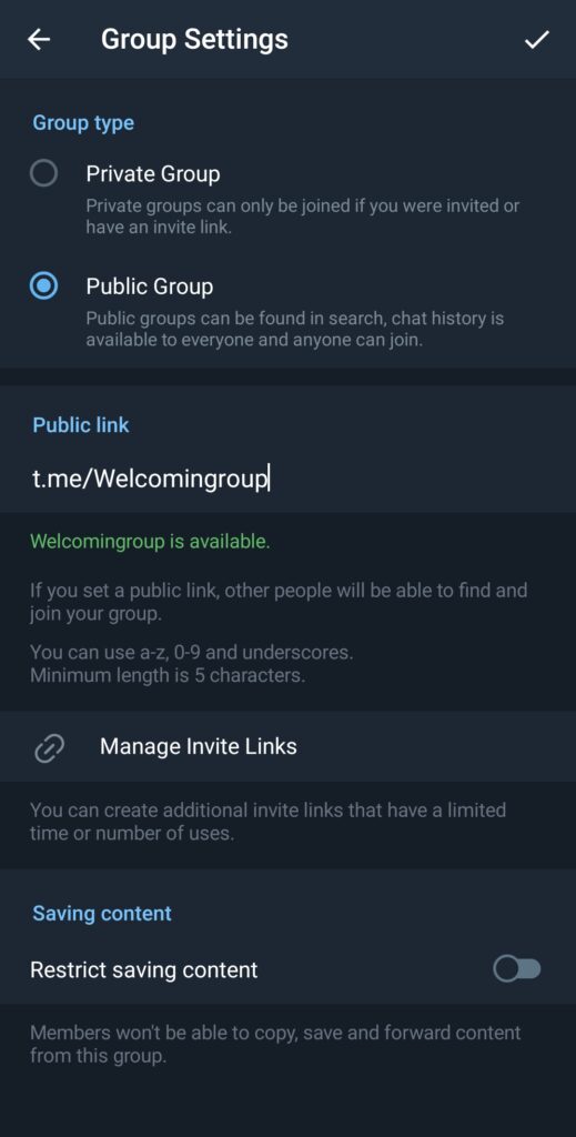 create custom username on telegram - public channel link