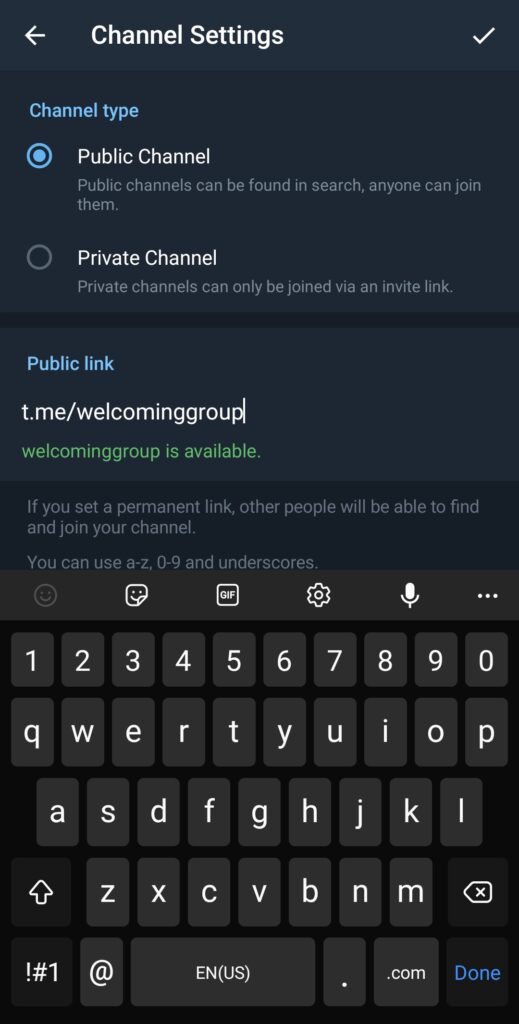 public channel telegram settings