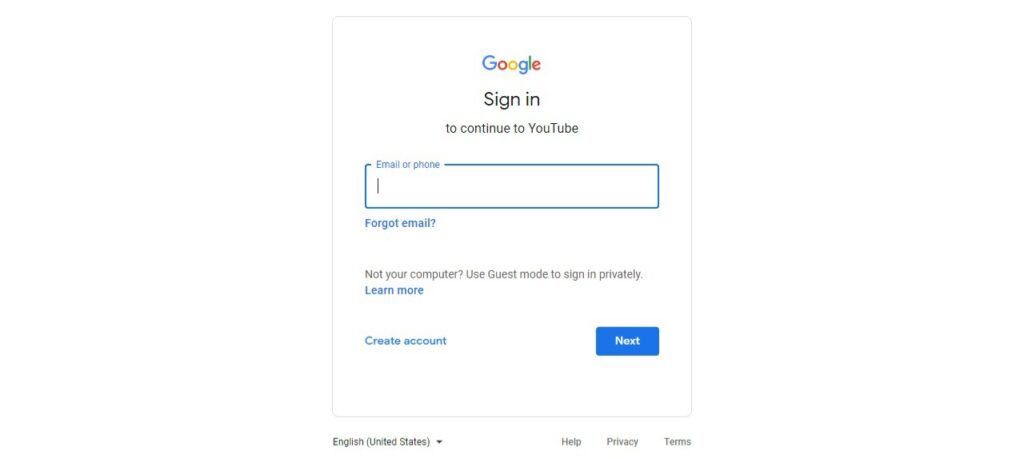 Create YouTube Account - enter email id