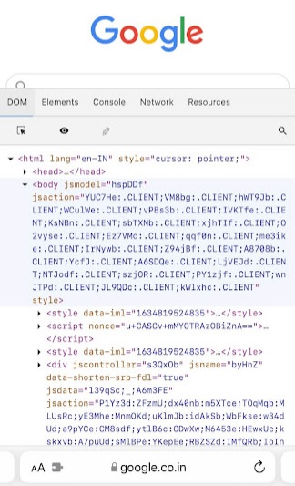 Safari web page source code