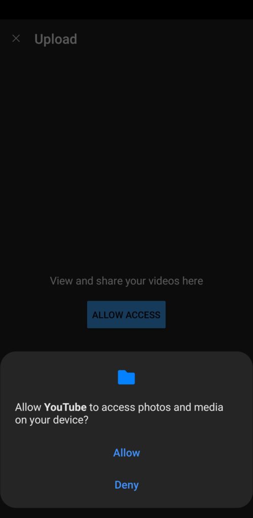 Allow YouTube to Access photos and media
