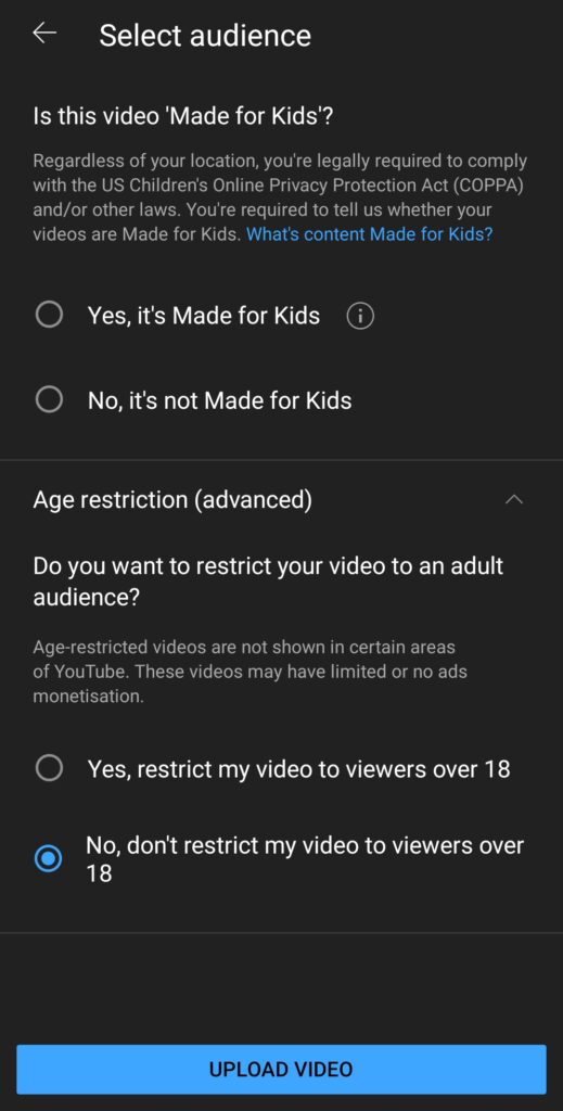 Select YouTube video Audience