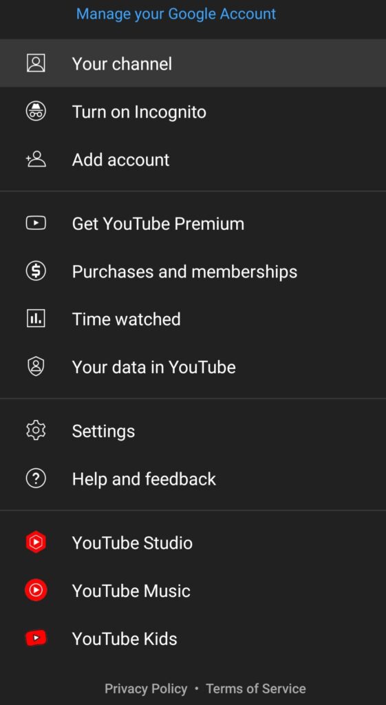 Select your channel from the YouTube menu