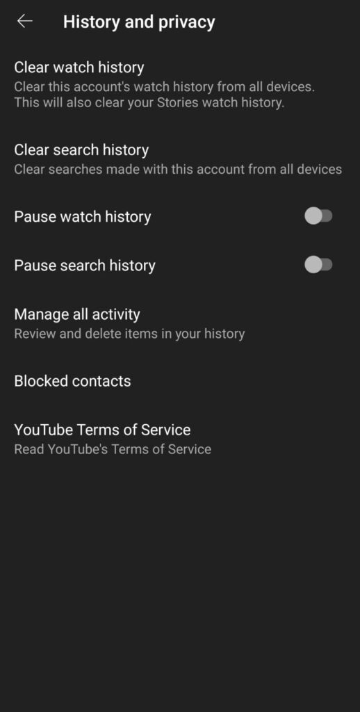 Here you get a separate option to clear YouTube search history 