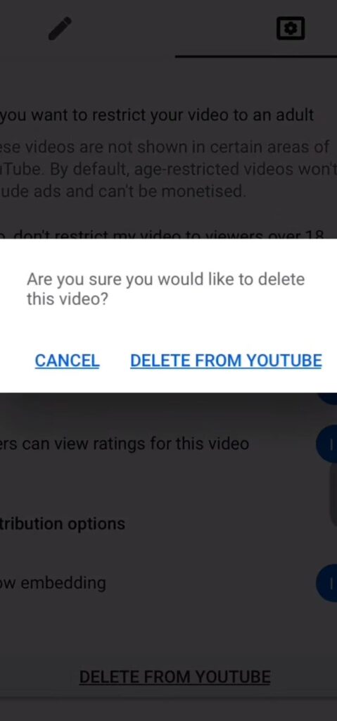 remove a video from YouTube channel using YouTube app