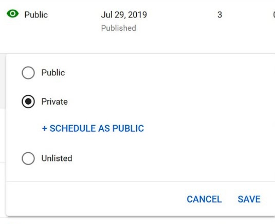 Make YouTube videos private by changing the visibility settings
