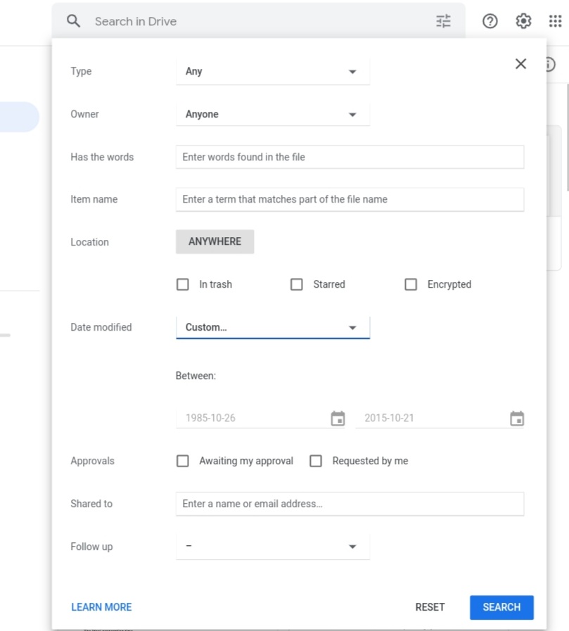 Customise the date range of file modification.