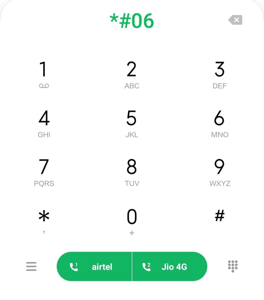 find iemi number through dialpad