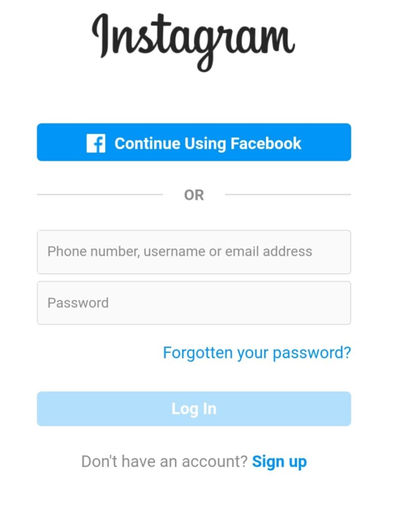 Open the Instagram login page and click on "Forgotten your password?"  