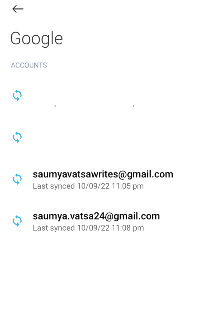 Google Accounts list