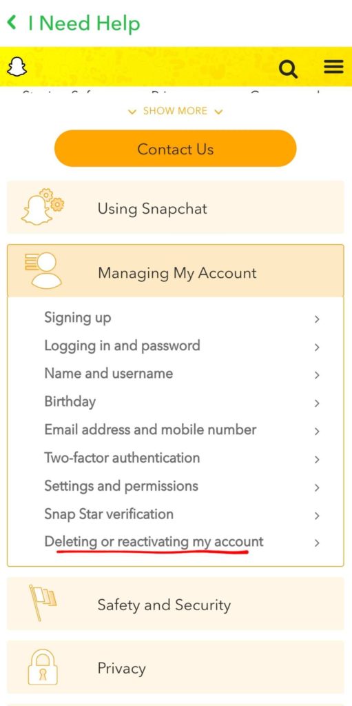 Find the Delete my account option under Managing My Account.