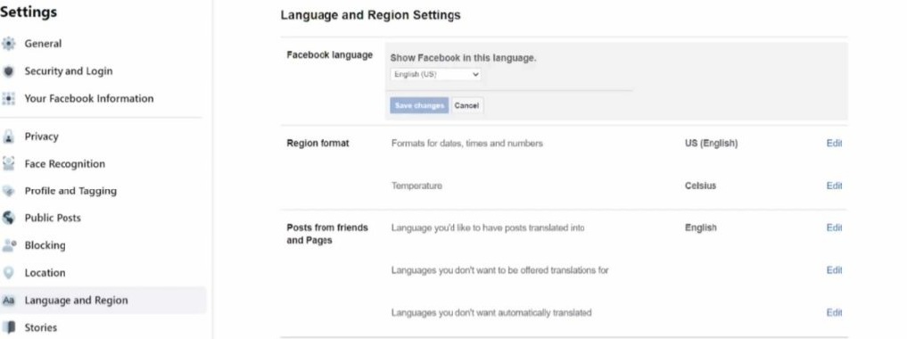 Select a new language from the drop-down menu to change the language on Facebook.
