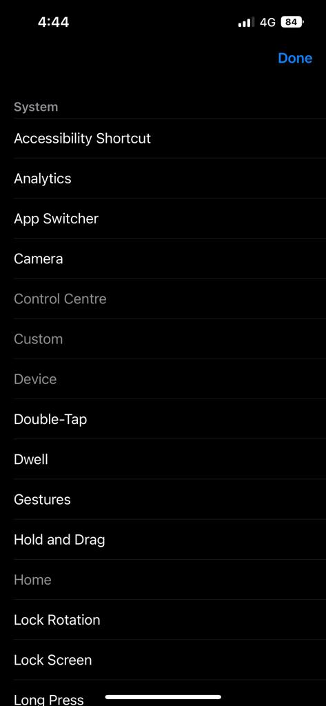 Scroll to find your desired feature for a shortcut.