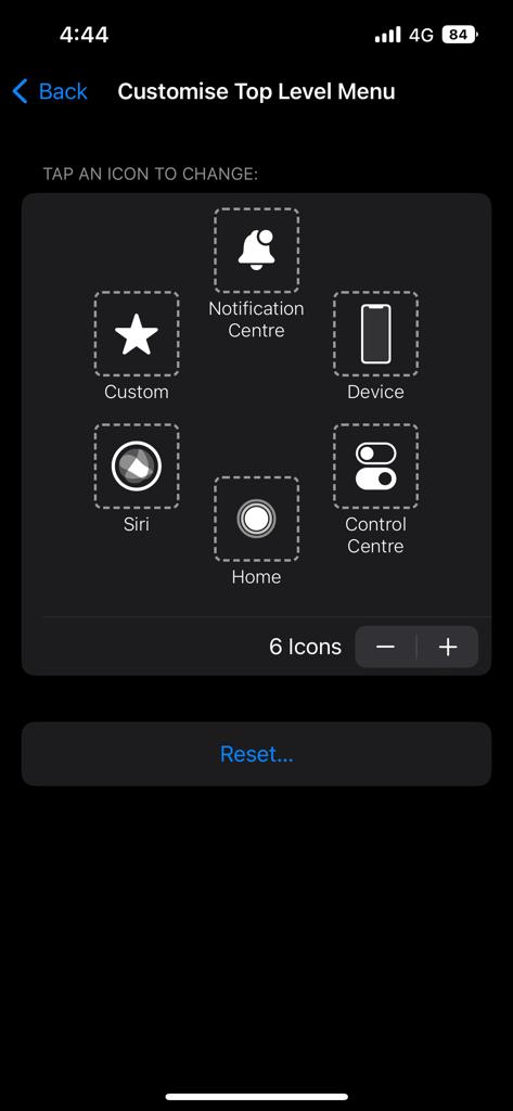 Customise Top Level Menu of Assistive Touch in iPhone.